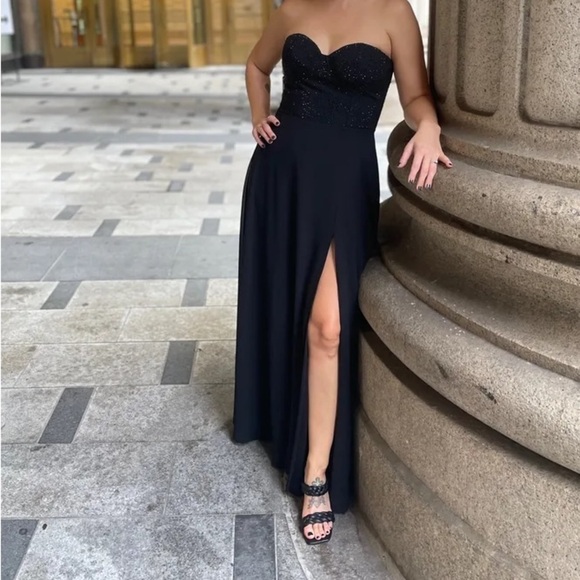 NWOT Remember This Moment Black Rhinestone Strapless Maxi Dress - Picture 6 of 12